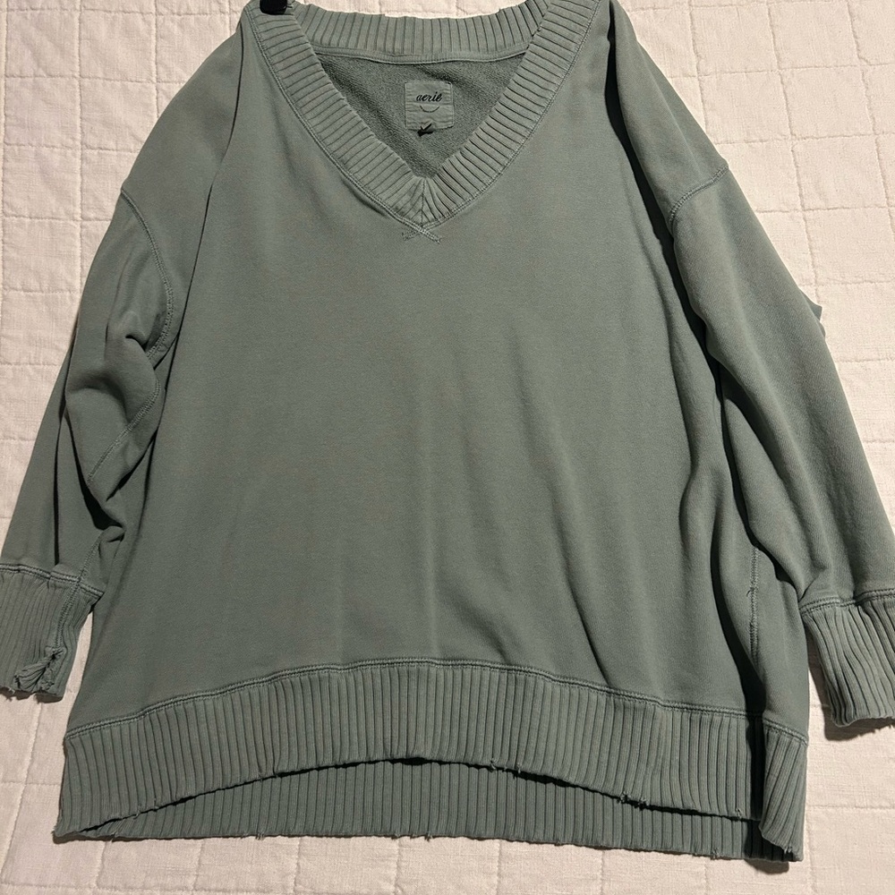 Aerie V-Neck Sweater in Soft Green